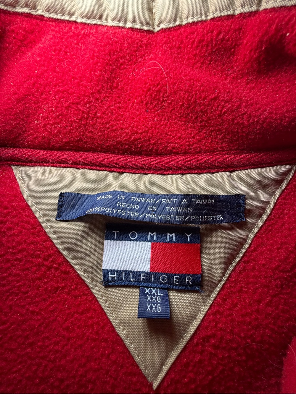 Vintage 90’s Y2K Tommy Hilfiger Red Fleece Half-Zip Pullover - Picture 2 of 6